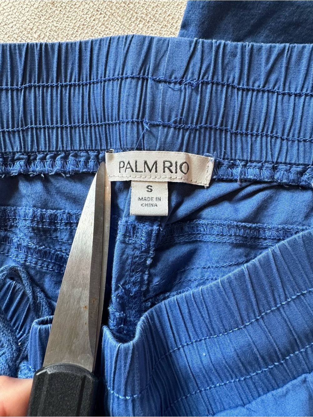 Women’s Blue Capri Pants Cropped Utility Cargo Drawstring Elastic Waist Pockets - Picture 8 of 9